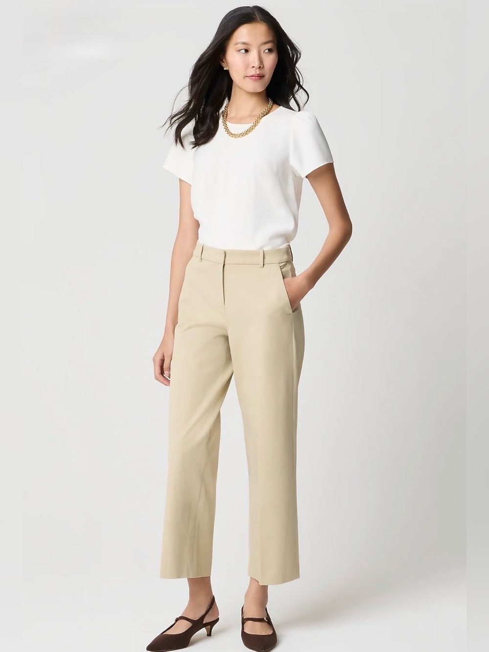 J. Crew factory Remy Cropped wide-Leg Dress Pants in Light Khaki , size 8, NWT